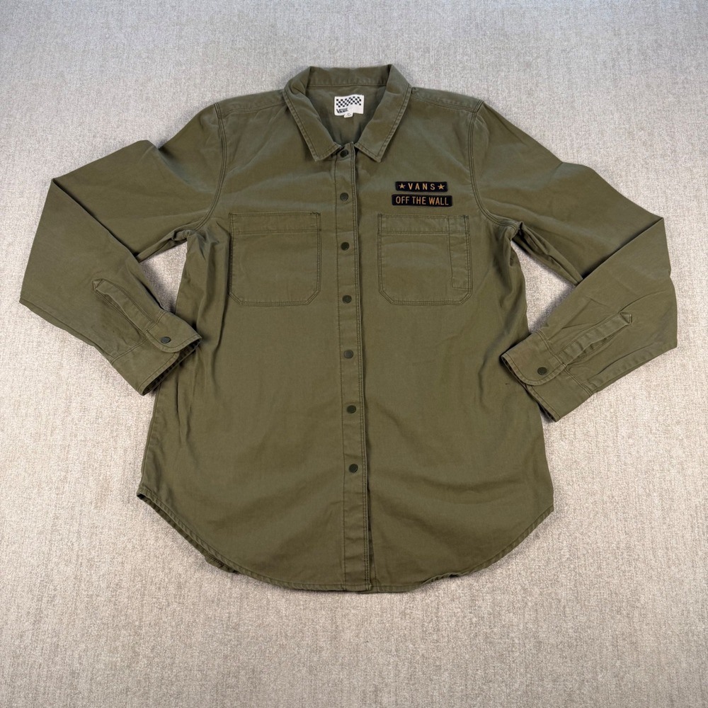 Vans Button Down Shirt Mens XL Olive Green Off The Wall Patch Twill Long Sleeve